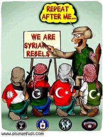 Kartun "Pemberontak" Wahhabi dari luar negeri yang mengacaukan situasi di Suriah.